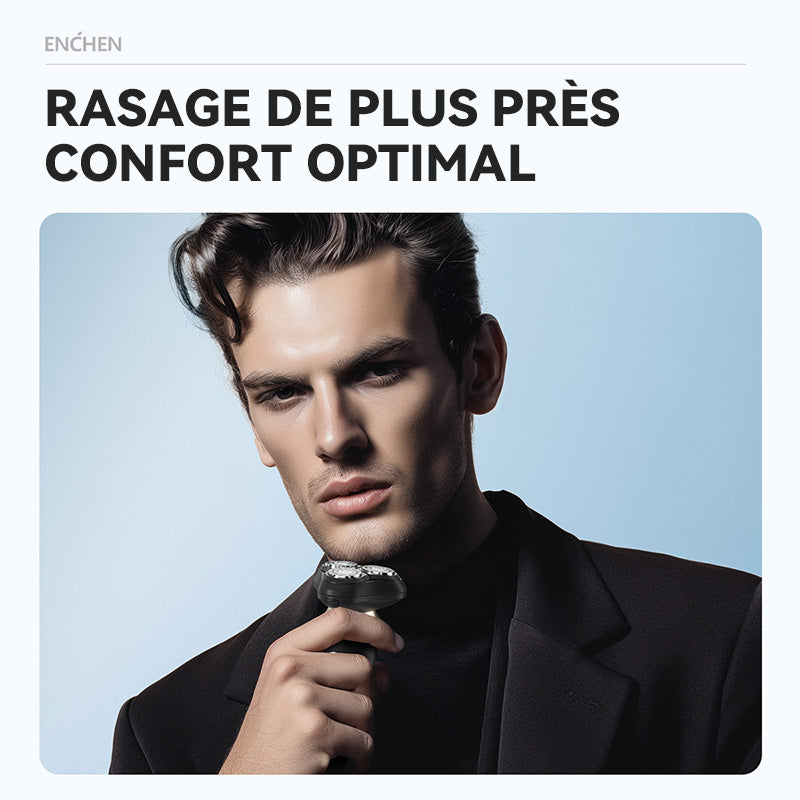 Rasoir électrique rotatif ENCHEN BlackStone 6 pour hommes, avec lames flottantes 3D et rechargeable via USB Type-C, 1 pièce.
