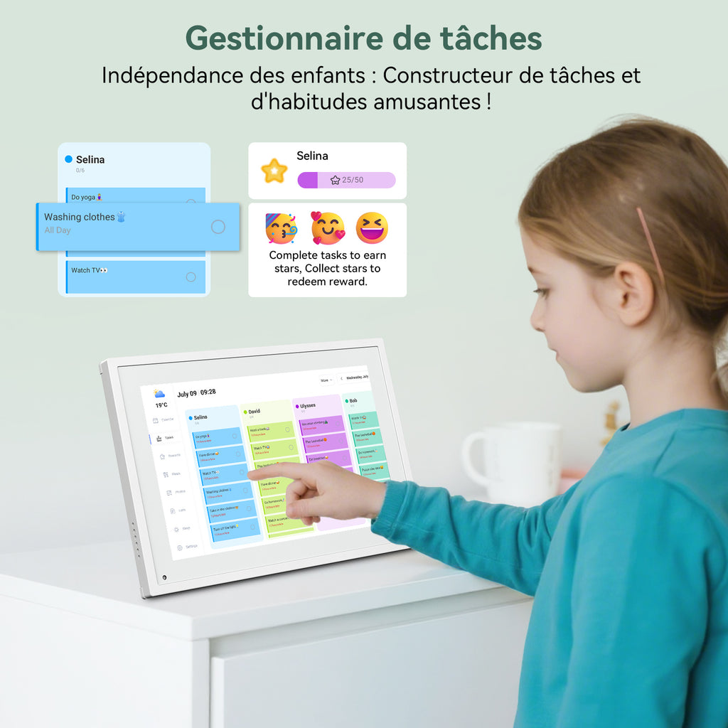Calendrier Numérique WIFI TABWEE P10 - Cadre Photo Numérique 10,1", Tableau de Planification Électronique pour Famille et Réunions