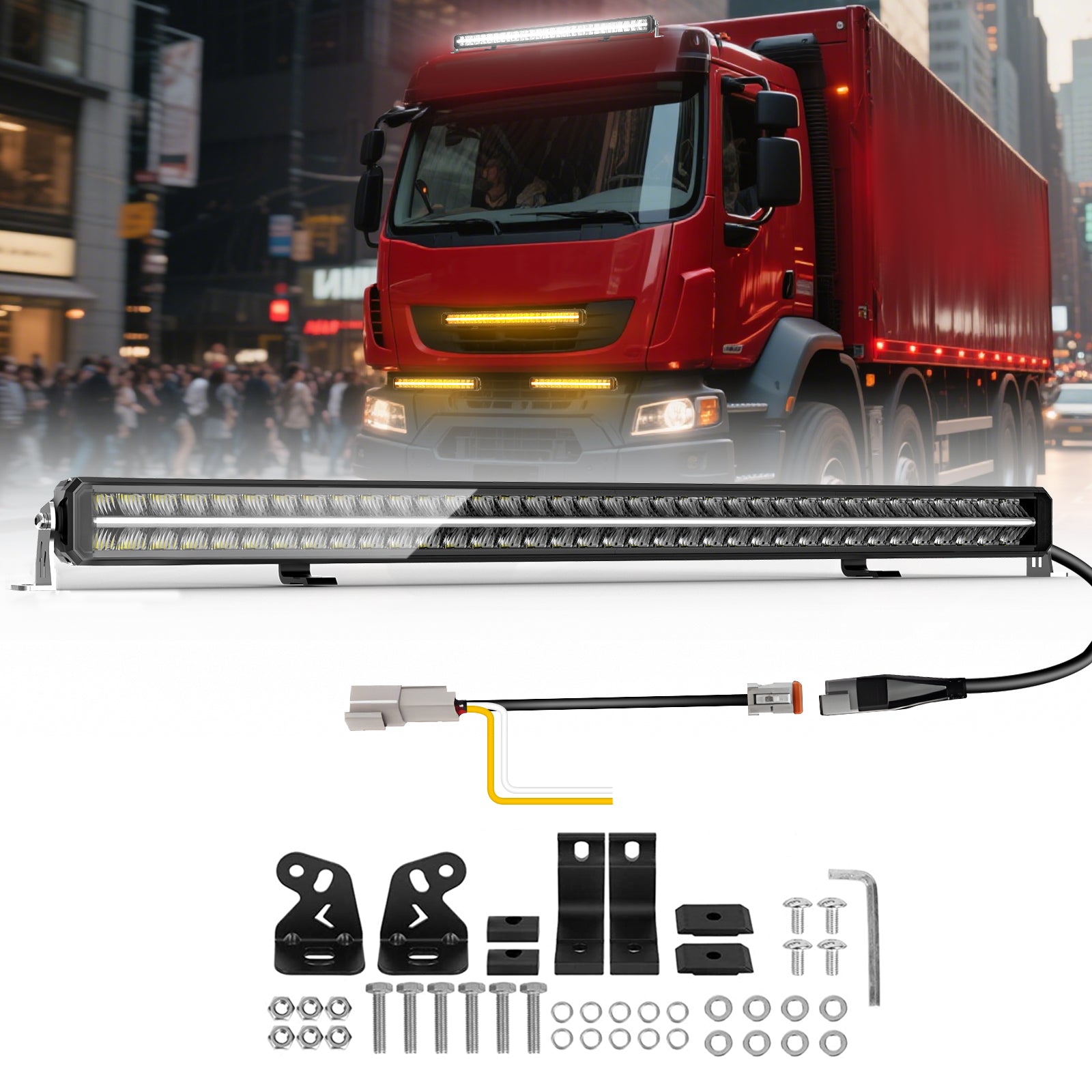 CO LIGHT Barre lumineuse LED double rangée 52 pouces, éclairage de travail anti-reflet, blanc et ambré, DRL avec supports latéraux et inférieurs, pour SUV et VTT