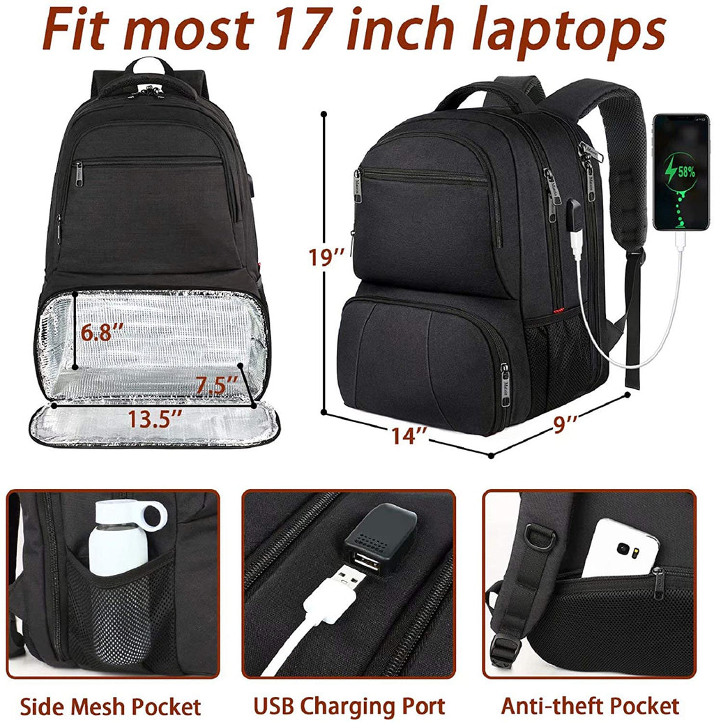 Sac à dos isotherme repas 17 pouces 40 L avec port de charge USB Compartiment ordinateur portable résistant à l'eau