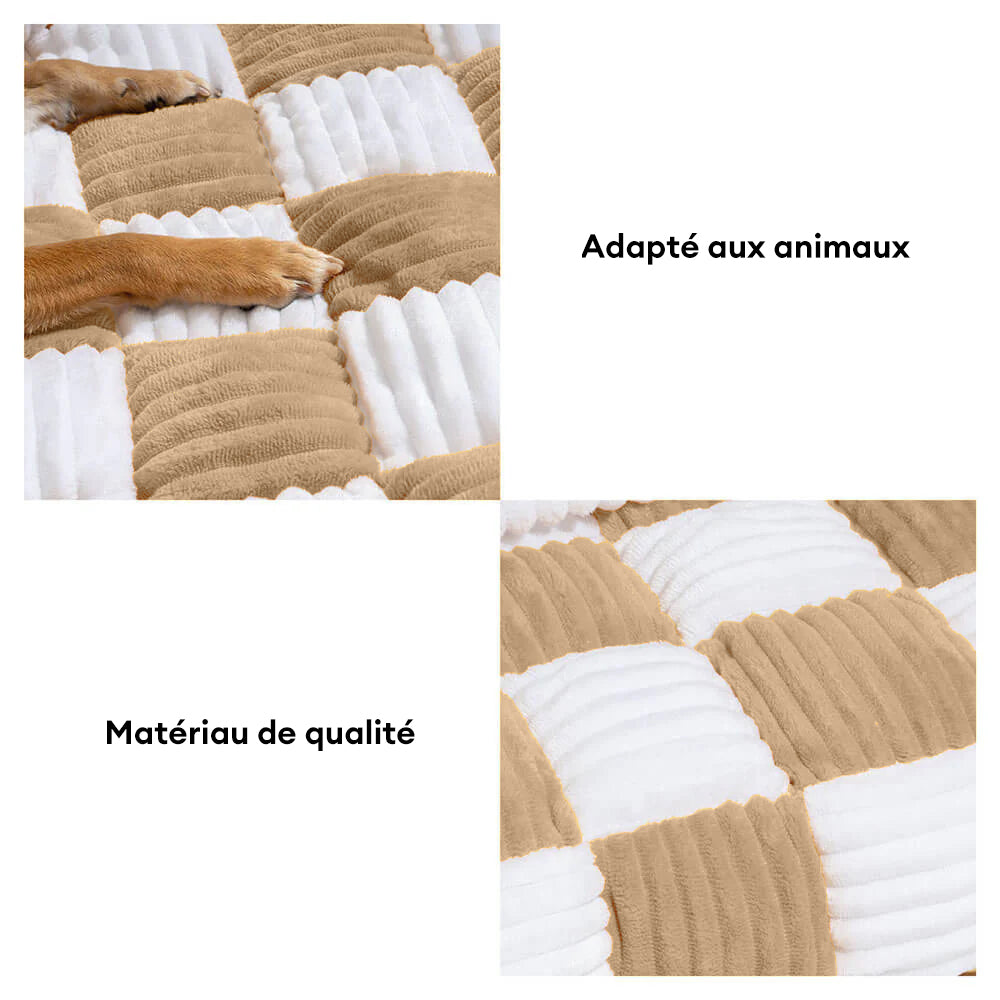 FUNNYFUZZY Tapis confortable carré à carreaux Crème Protecteur de meubles pour chien chat Taille S Café