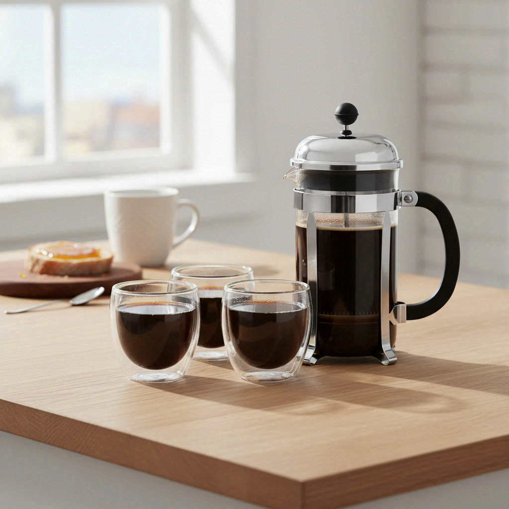 Bodum Cafetière à piston CHAMBORD 1 L + 4 tasses PAVINA 250 ml
