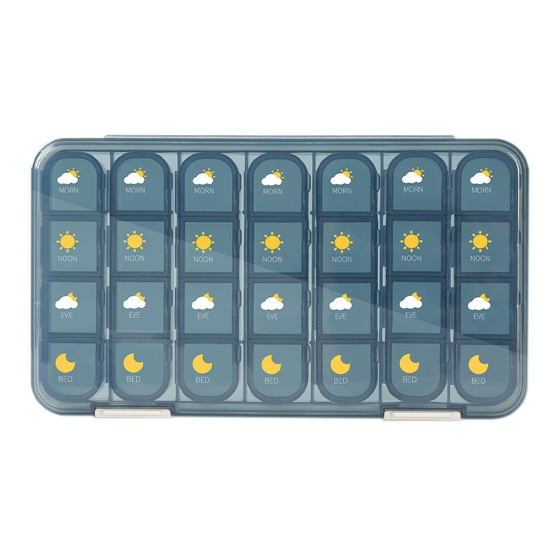 JORDAN & JUDY Organisateur de pilules hebdomadaire portable étanche de 28 compartiments - Bleu