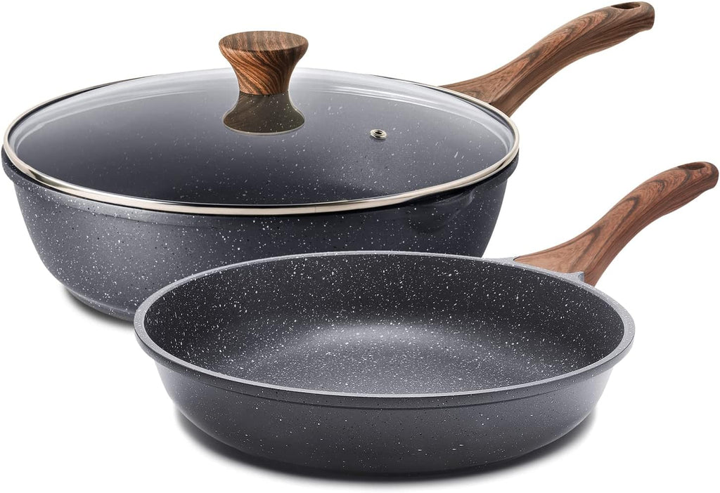 SENSSTARTE Poêles antiadhésives, revêtement Granite suisse, poêles à omelette, ustensiles de cuisine sains, sans PFOA ajouté intentionnellement (poêle 24,1 cm et poêle de sauté 4,7 L)