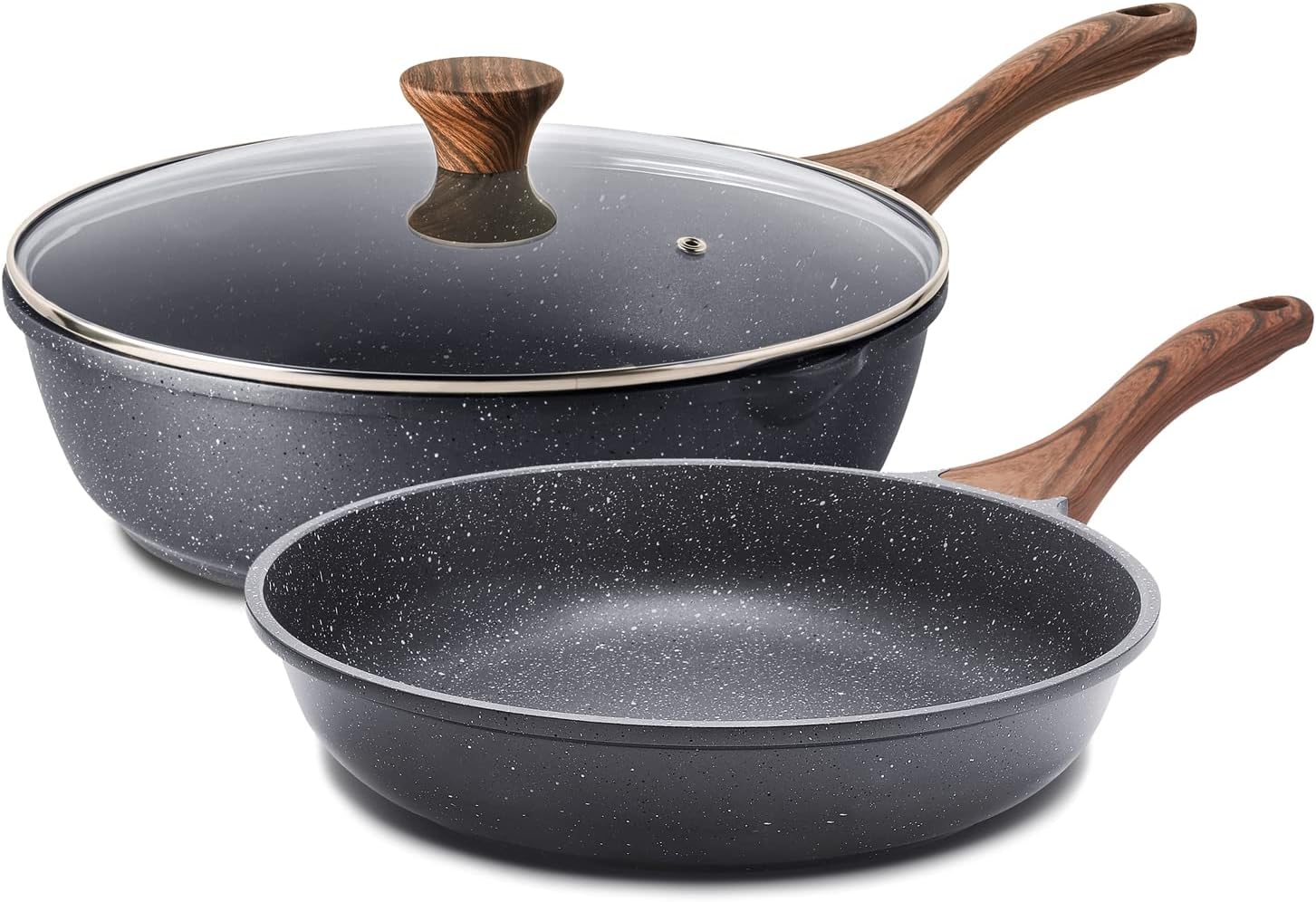 SENSSTARTE Poêles antiadhésives, revêtement Granite suisse, poêles à omelette, ustensiles de cuisine sains, sans PFOA ajouté intentionnellement (poêle 24,1 cm et poêle de sauté 4,7 L)