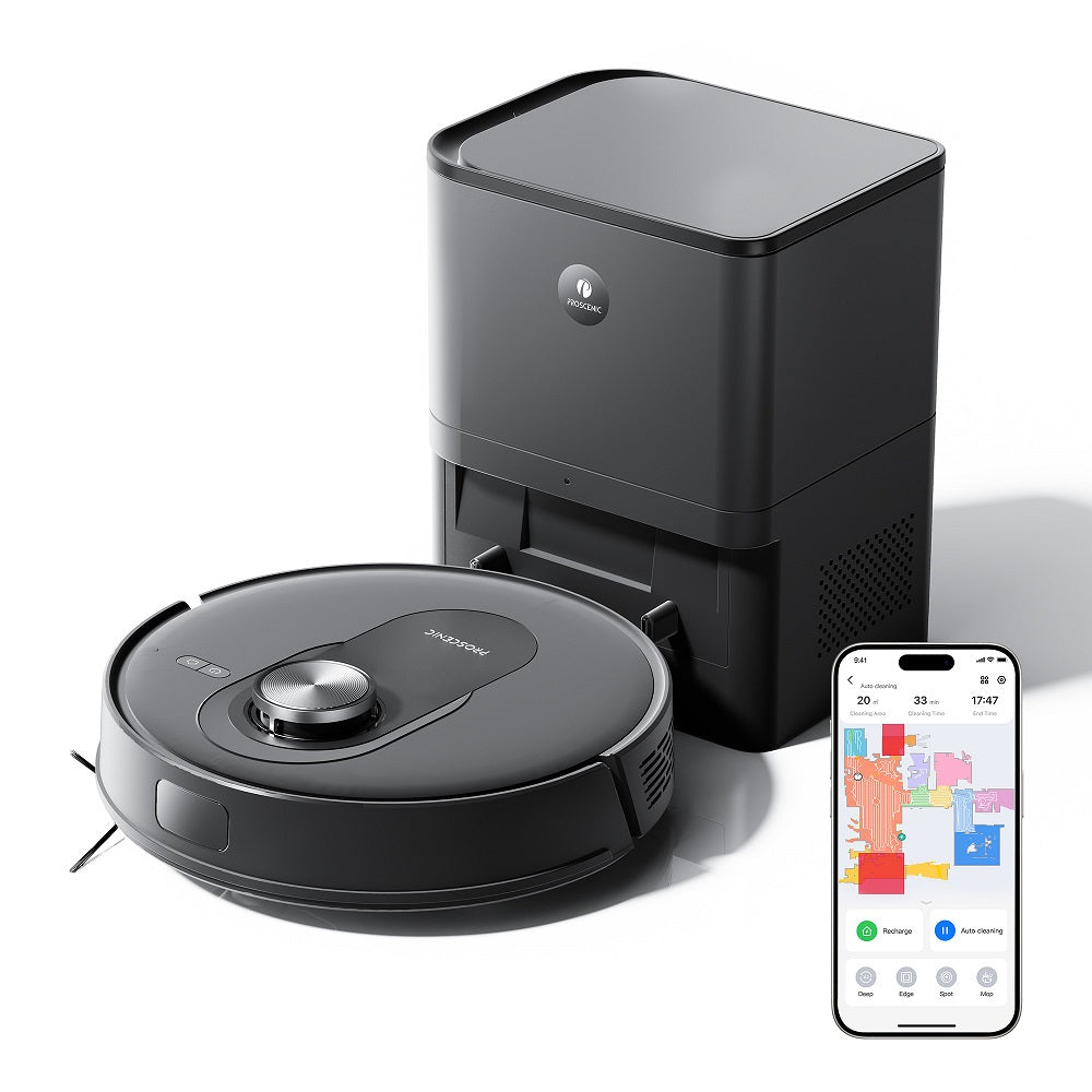 Aspirateur robot Q8-Max avec serpillière et station de vidage automatique, aspiration 8000 Pa, cartographie de la maison par navigation LiDAR, autonomie 200 min, auto-rechargement, nettoyage personnalisé via application Wi-Fi pour sols, tapis et chev