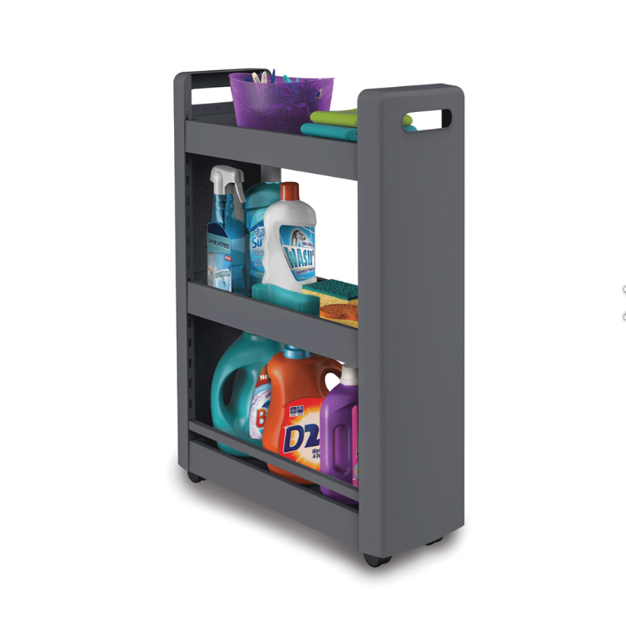 EDA RESSERRE MOBILO Gris Galet 3 étagères dont 1 modulable - 11L par niveau - Adaptée pour tenir sous un plan de travail - 4 roulettes 360 ° - Dim. : 45 x 29 x 79 cm