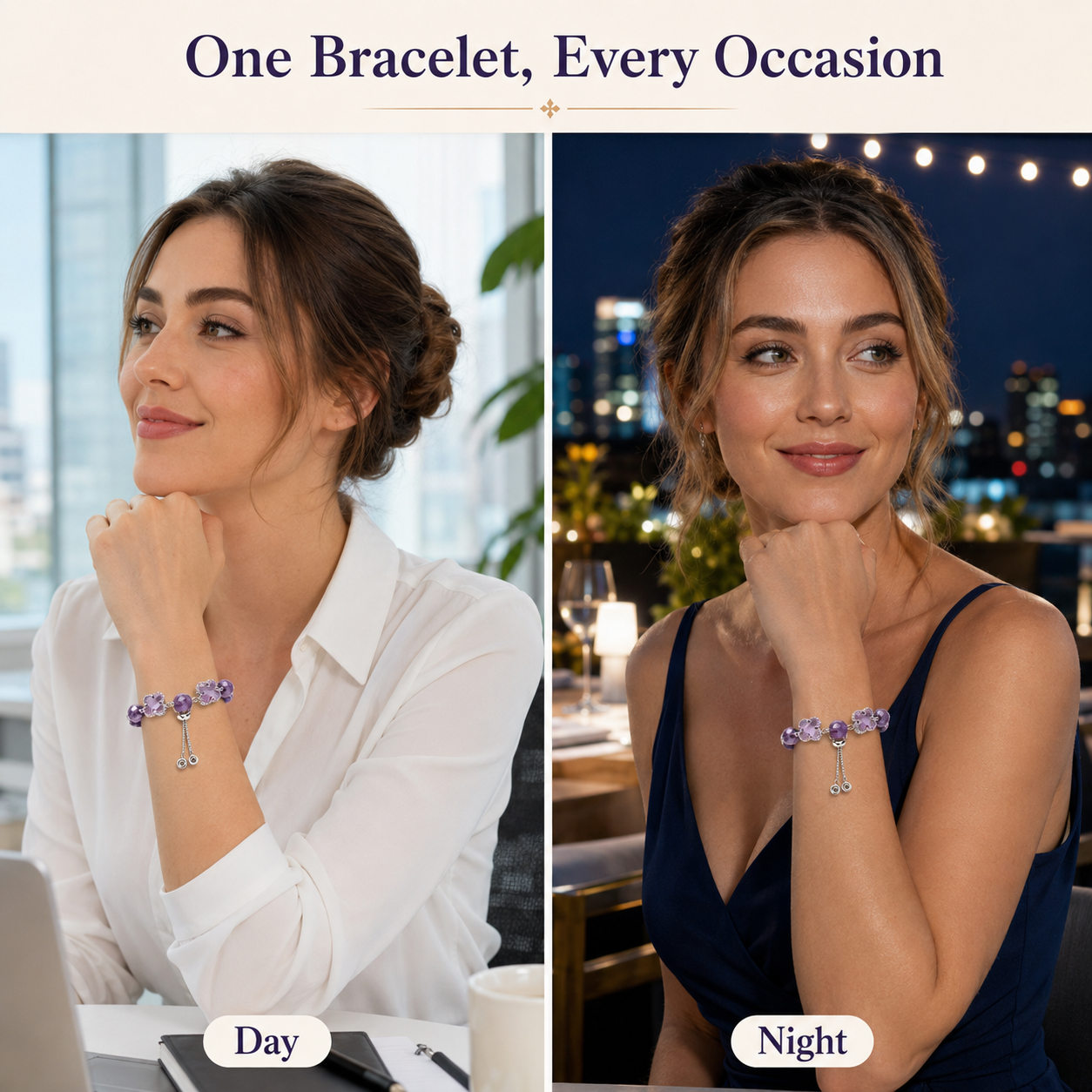VoxorAI L8 Bracelet, Bracelet en améthyste naturelle, Création originale faite main à faire soi-même, Bracelet en cristal tendance et haut de gamme