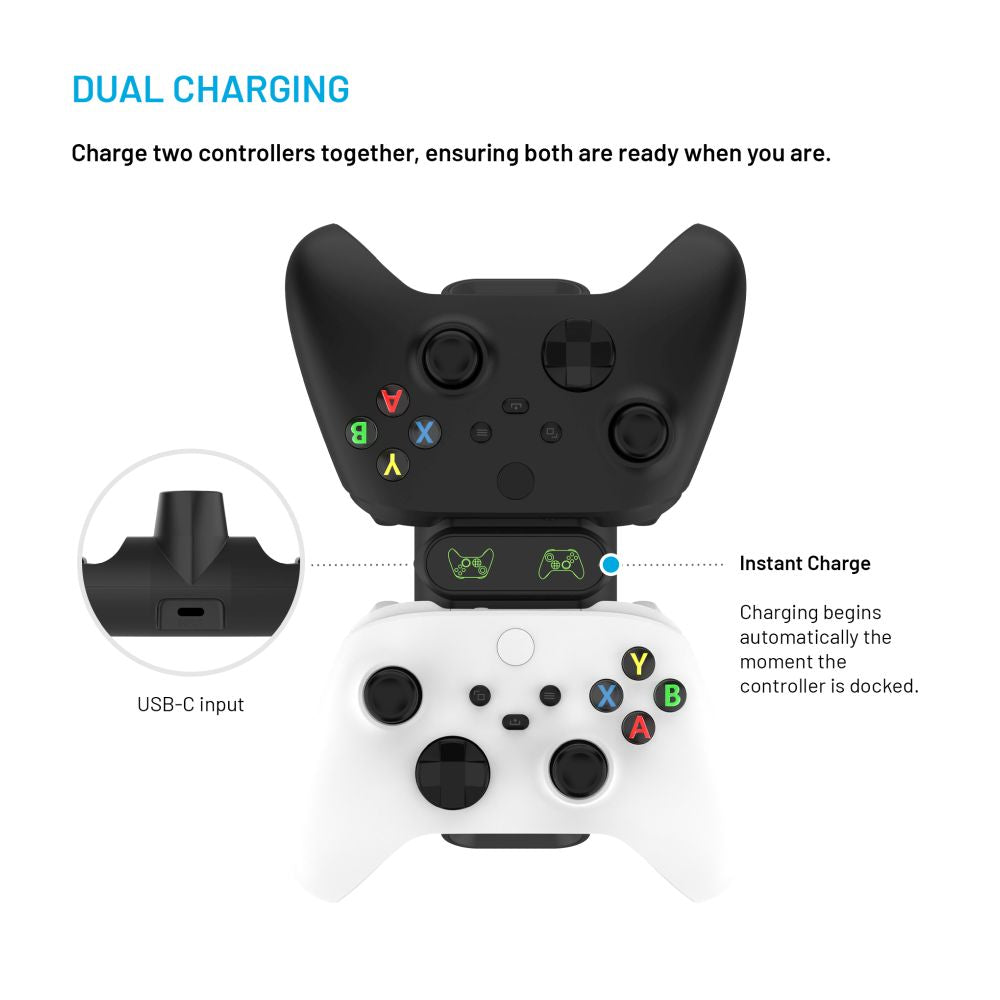 FIXED Double station de charge de manettes sans fil pour Xbox Series S, X et One, noir