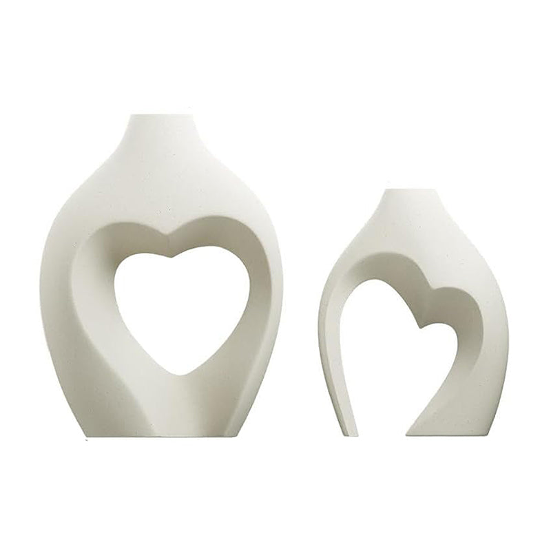 Lot de 2 vases en forme de cœur en céramique - Blanc