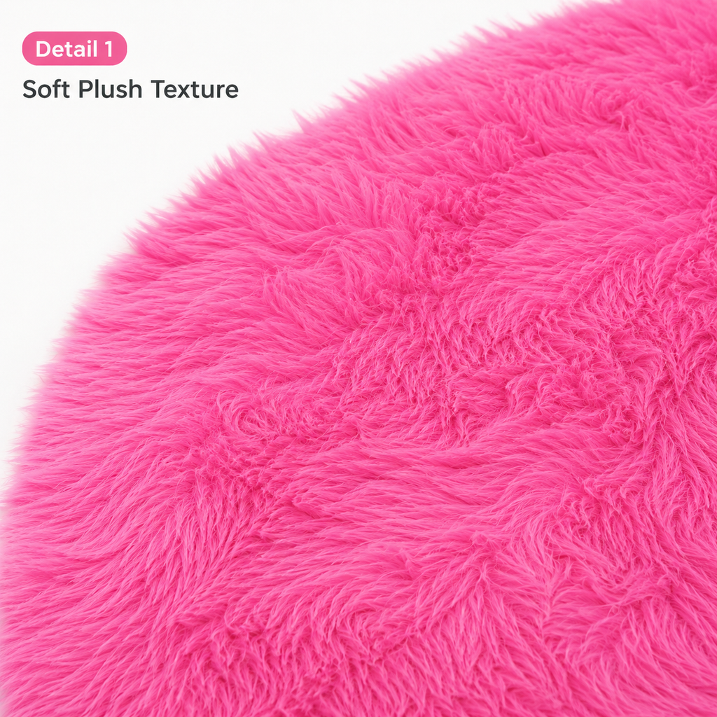 Tapis rond blanc label grand en peluche laine artificielle, 180x180 cm tapis rond shaggy doux, tapis de sol antidérapant pour salon, décoration de chambre (rose)
