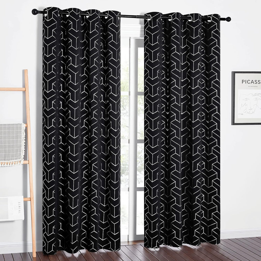 PONY DANCE Store occultant imprimées pailletées à œillets, lot de 2, W 140 x L 245 cm (W 55 x L 96 pouces), noir