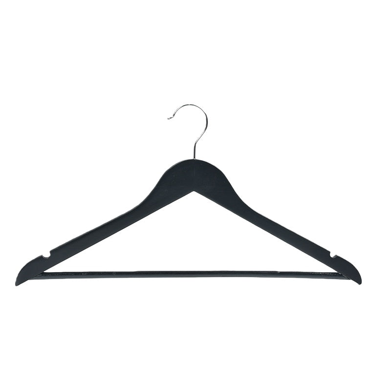 Lot de 10 cintres en bois avec barre antiglisse - Noir