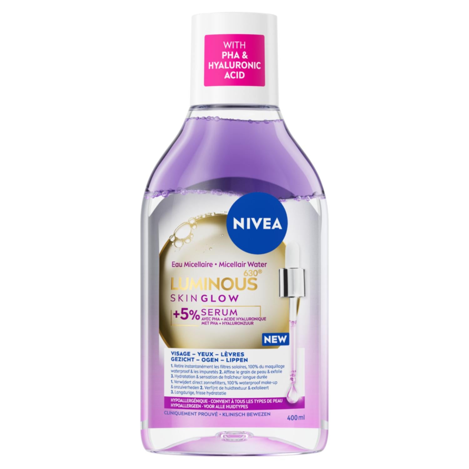 NIVEA Luminous630 Skin Glow Eau Micellaire Démaquillante visage 400 ml