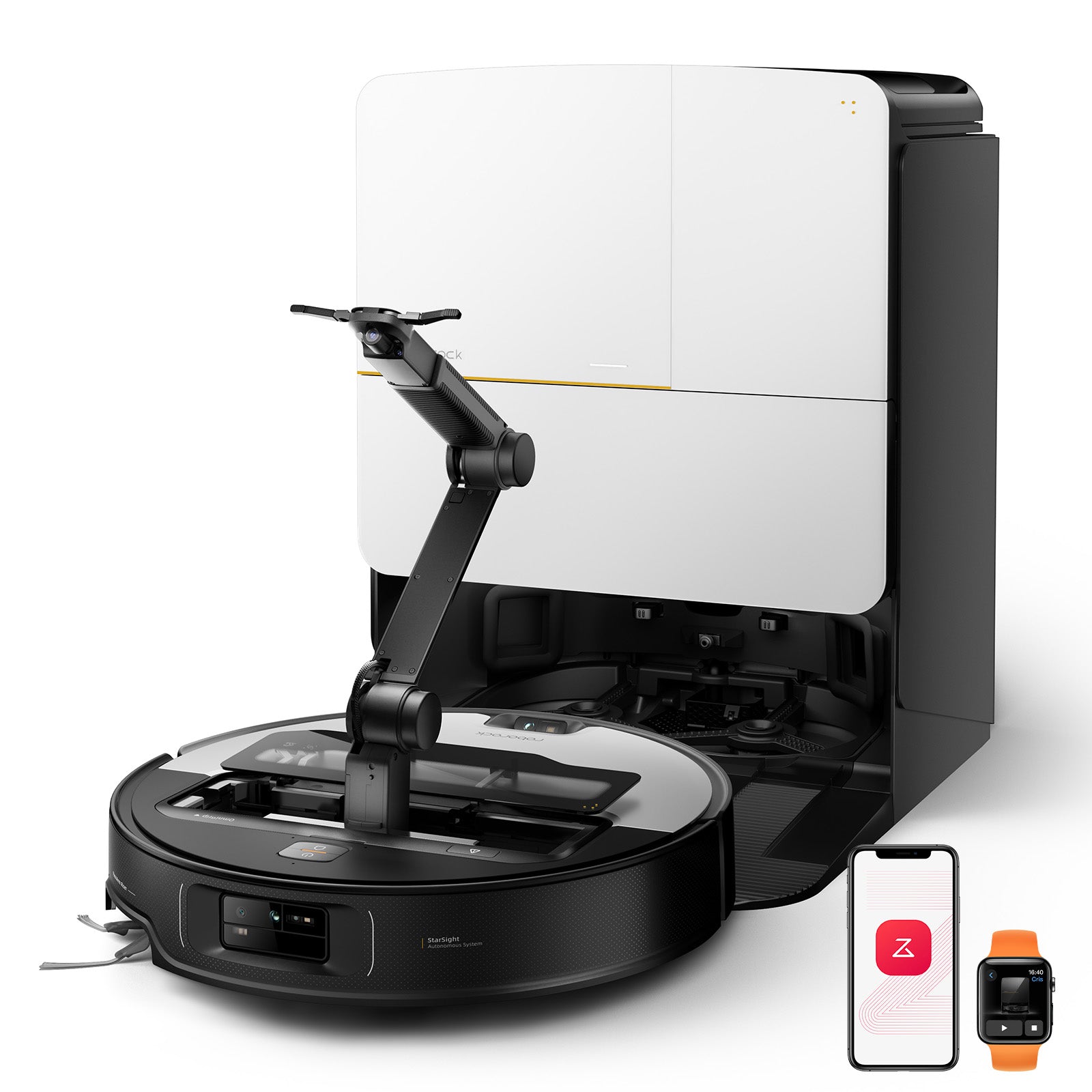 roborock Saros Z70 Aspirateur robot avec fonction de lavage, bras OmniGrip, prise en charge par IA, puissance d'aspiration de 22 000 Pa, ultra-fin de 7,98 cm, support FlexiArm