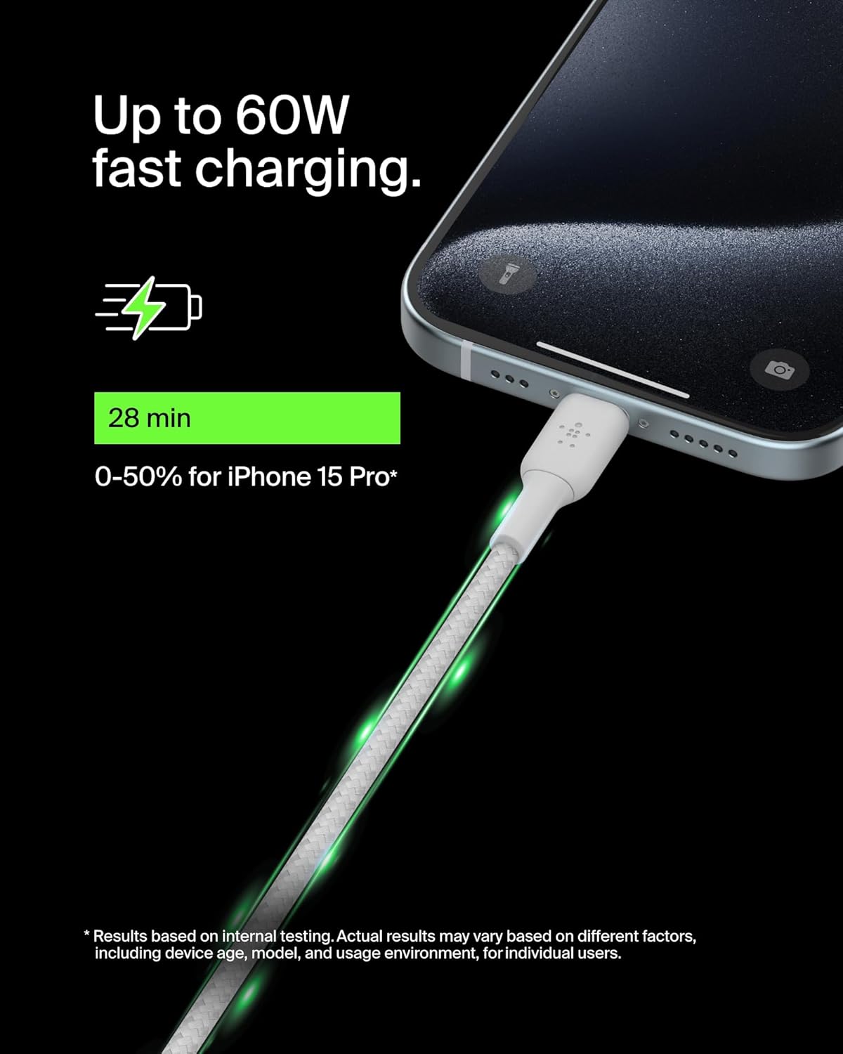 Belkin BoostCharge câble à gaine tressée USB-C vers USB-C - 15 cm - blanc