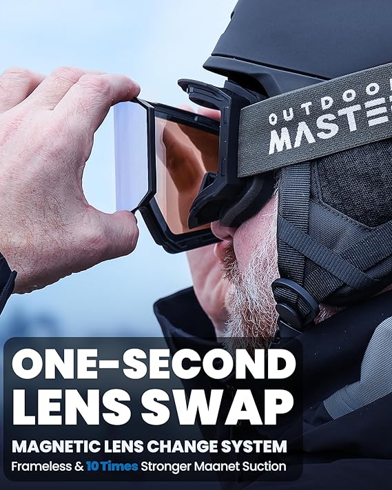 OutdoorMaster Falcon Zeiss - Ensemble de lunettes de ski, cadre noir, uniforme, ML Bleu Gelé, VLT 18,6 %, pour adultes