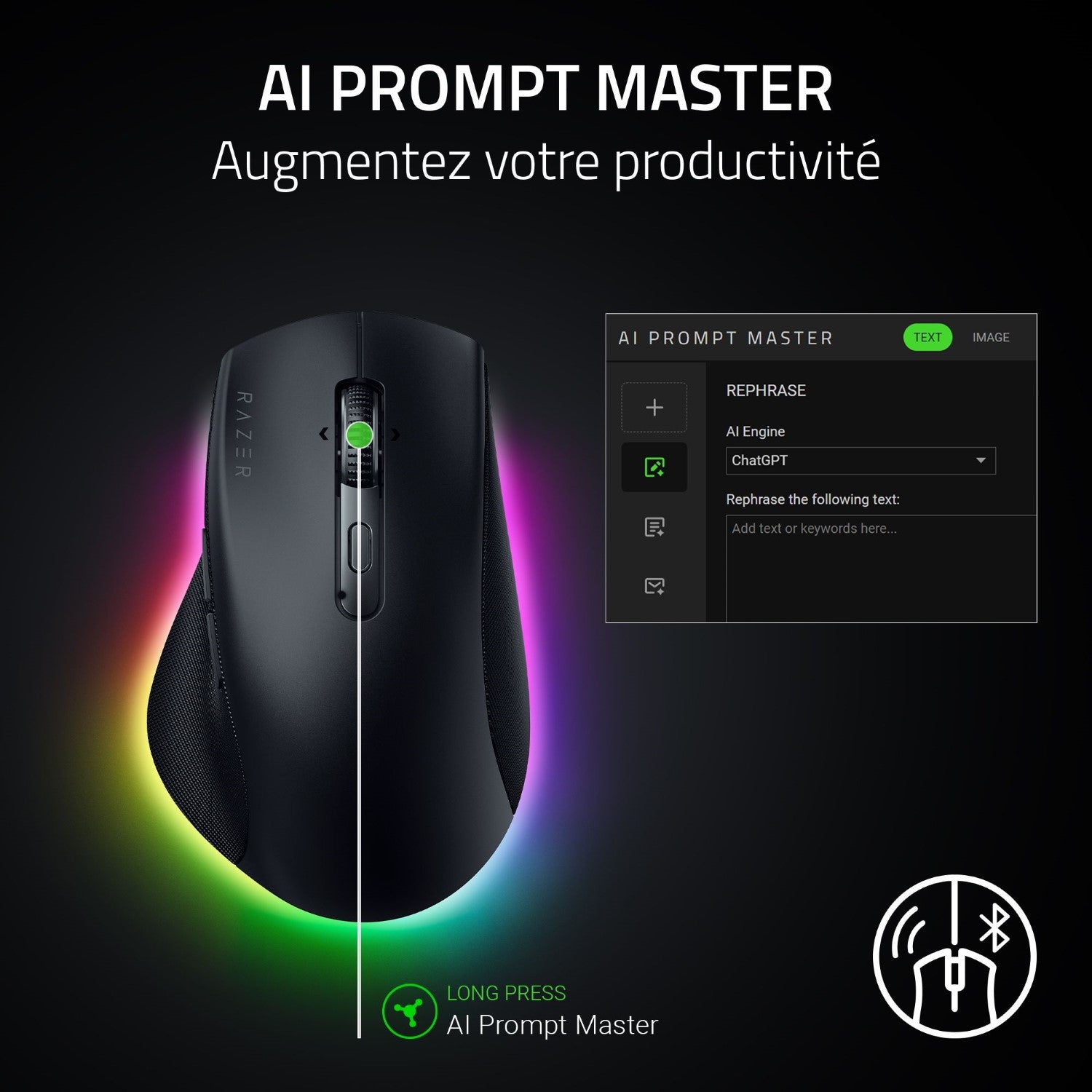 Razer Pro Click V2 Souris Gaming sans fil - 30000 DPI, 9 Bouttons - Noir