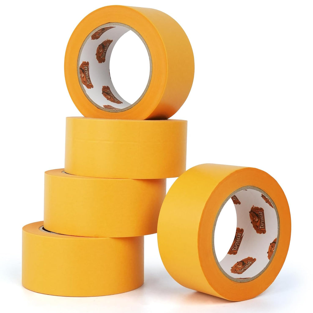 TAPEBEAR Ruban de peintre doré 50 mm x 50 m, 5 rouleaux - Ruban de masquage doré en papier washi pour peinture intérieure, vernissage et rénovations