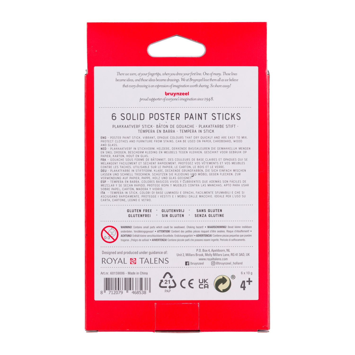 Bruynzeel Set de bâtons de gouache Basic | 6 couleurs
