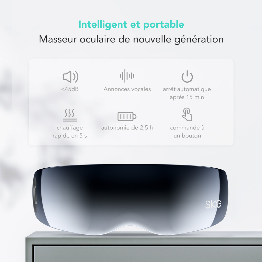 SKG E7-EN Masseur oculaire chauffant vibrant 2-en-1 avec mode musique Bluetooth et compresse chaude, Cadeau pour amoureux