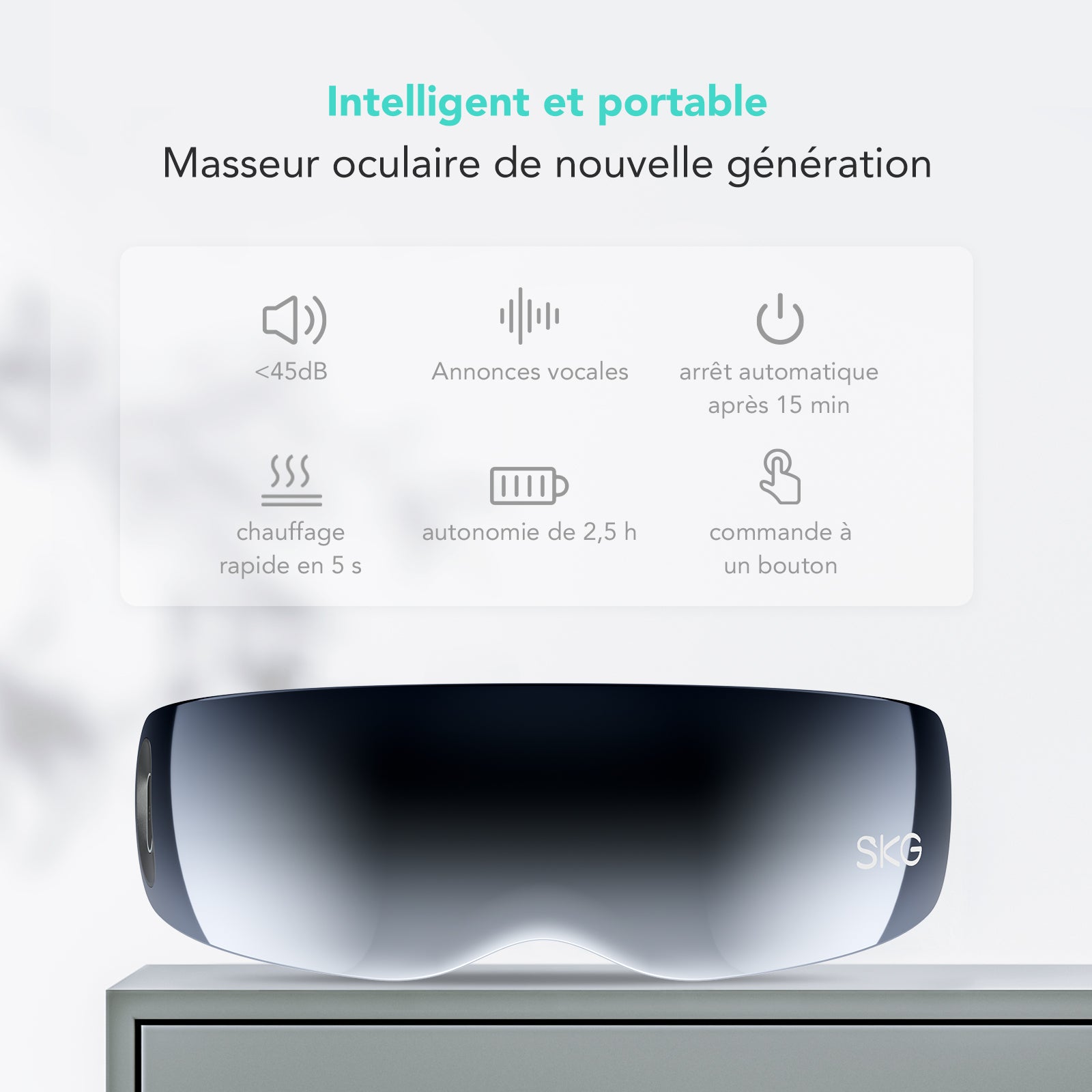 SKG E7-EN Masseur oculaire chauffant vibrant 2-en-1 avec mode musique Bluetooth et compresse chaude, Cadeau pour amoureux