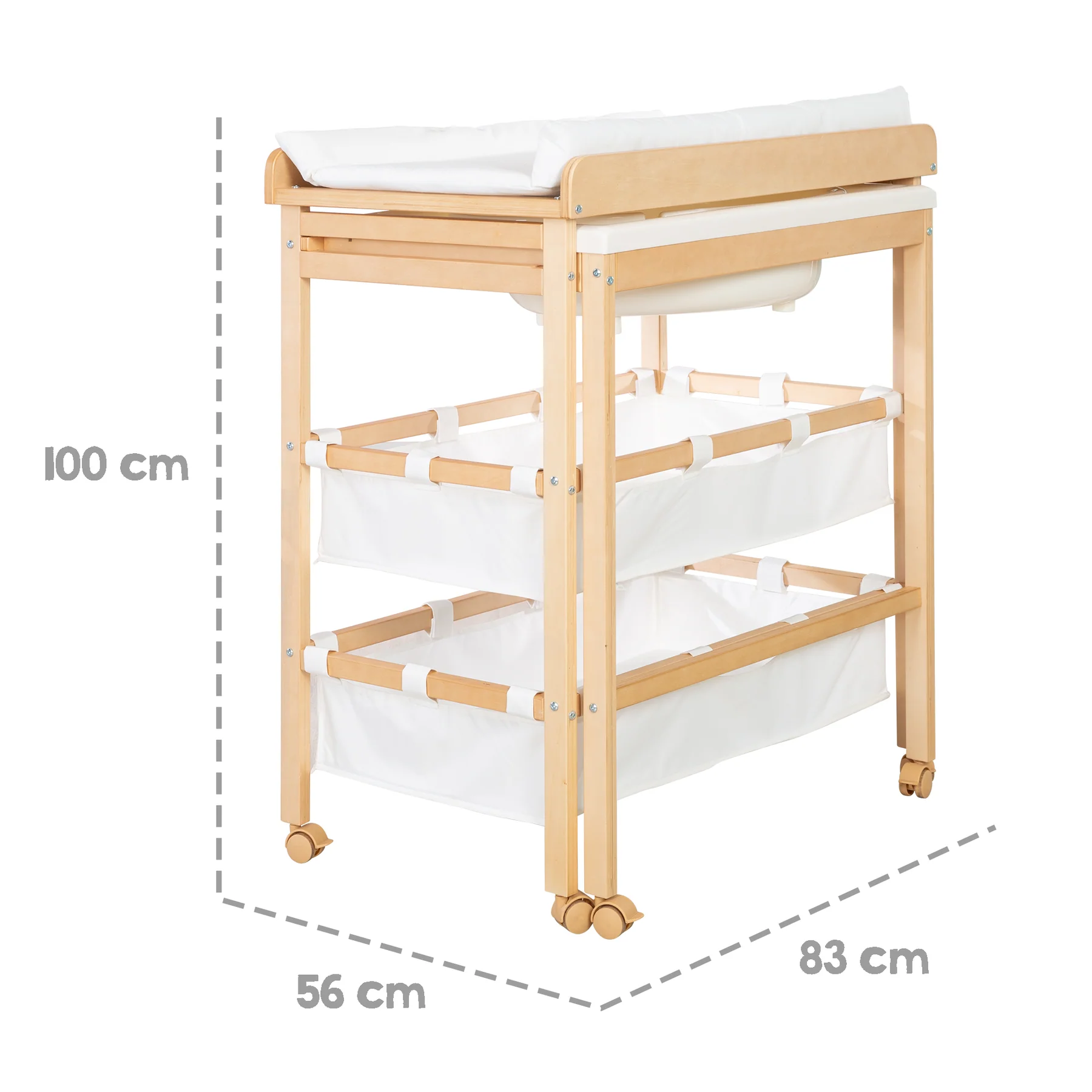 roba Table extensible bain et change 'Baby Pool' avec baignoire (Bois naturel / Tapis blanc)