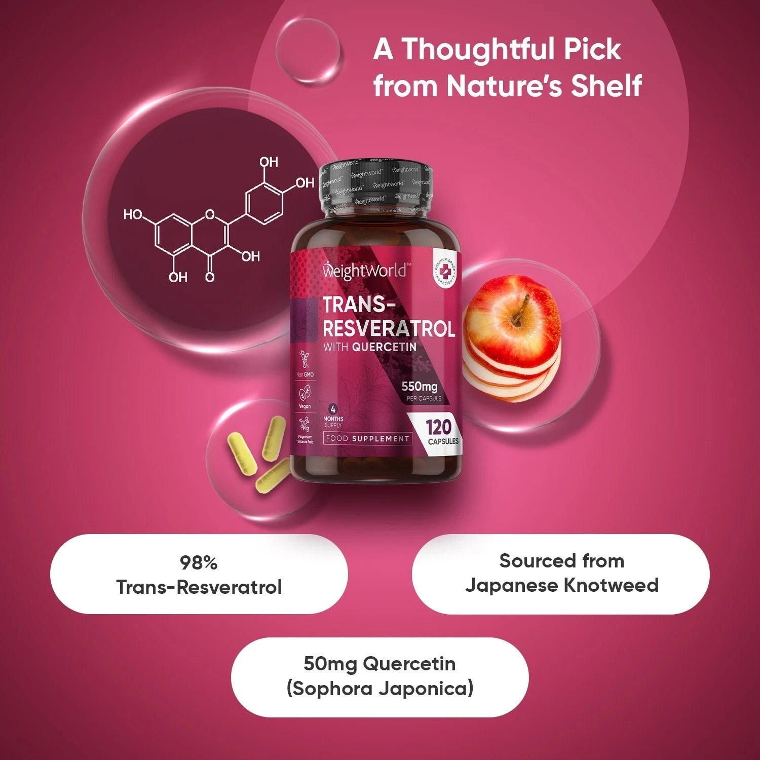 WeightWorld Trans-Réservatrol avec quercétine 550 mg 120 gélules