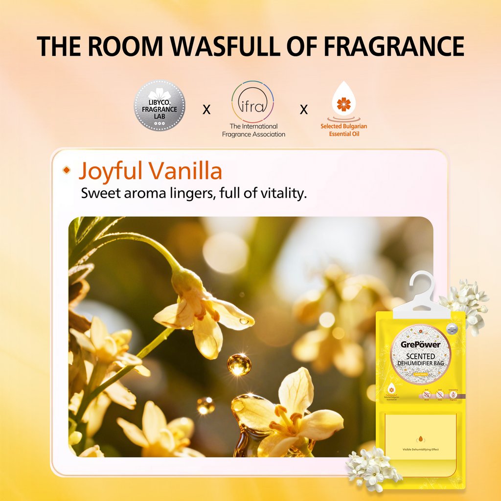 GrePower Saches déshumidifiants à suspendre (parfum vanille), lot de 10, empêchent efficacement l'humidité et la condensation, pour placards, maison, cuisine, garage, chambre