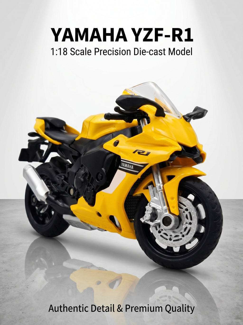 CCA 1:18 Moto modèle en métal coulé sous pression Yamaha YZF-R1 - Jaune, Suspension arrière fonctionnelle, Prêt à offrir, Détails réalistes, Parfait pour exposition sur bureau