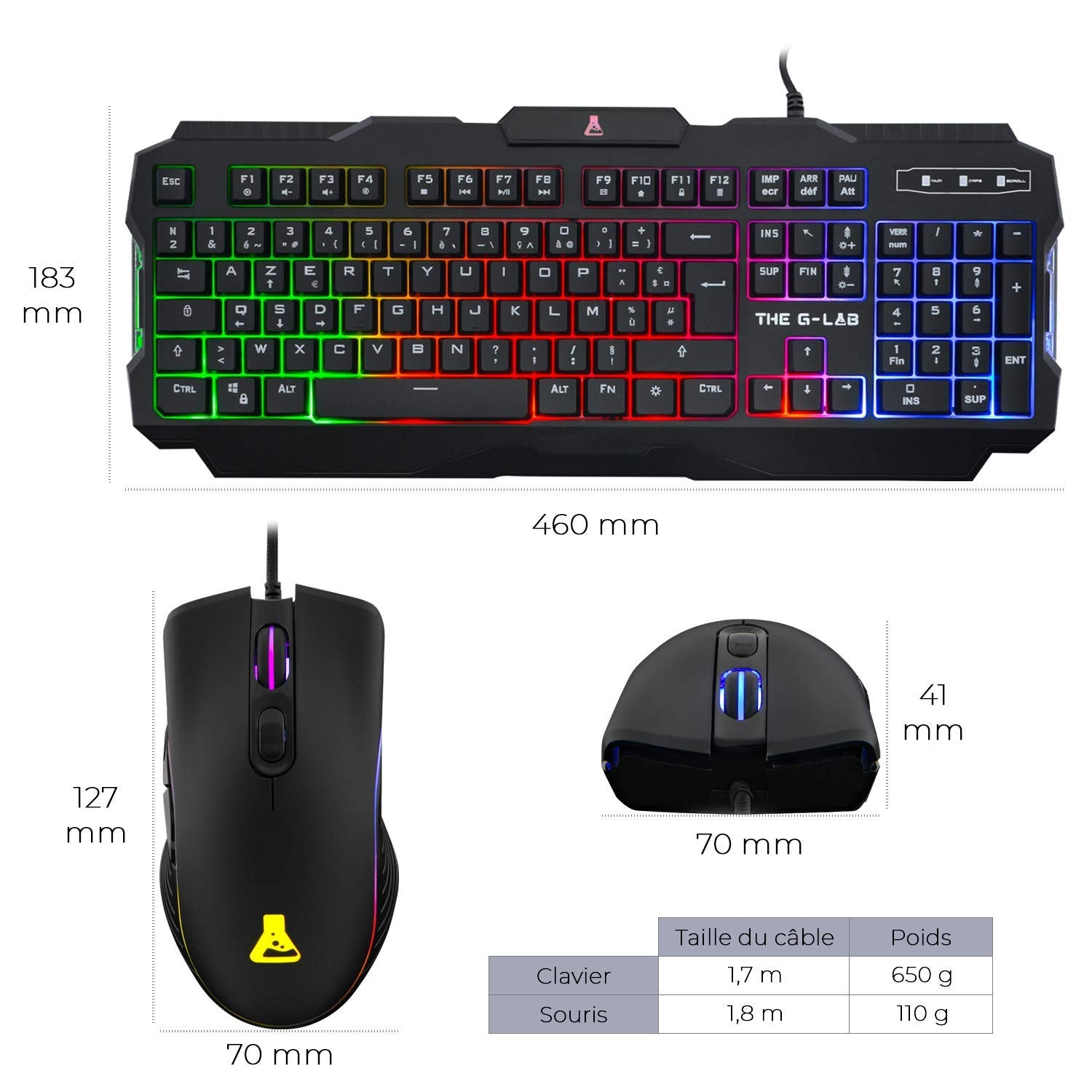 THE G-LAB Combo Argon E Combo Set Clavier et Souris Gaming Filaire - AZERTY, 3200 DPI, 6 Boutons - Noir