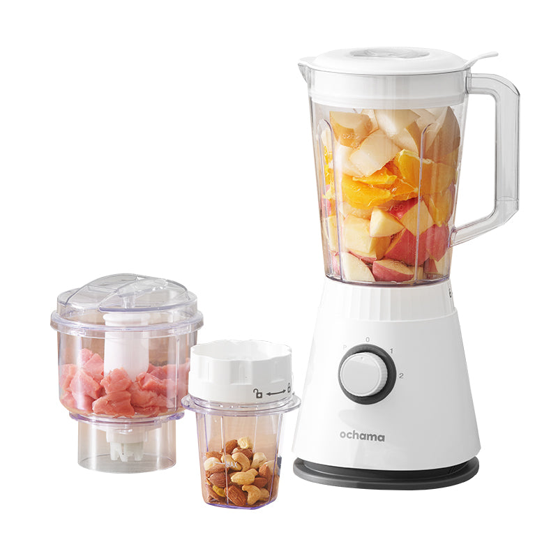 ochama Blender Multifonction 600W, 1,5L Mixeur Électrique Compact pour la Maison, 3 Vitesses, Smoothie, Glace Pilée, Hachoir à Viande, Moulin à Épices, Nourriture Bébé, Jus, Facile à Nettoyer