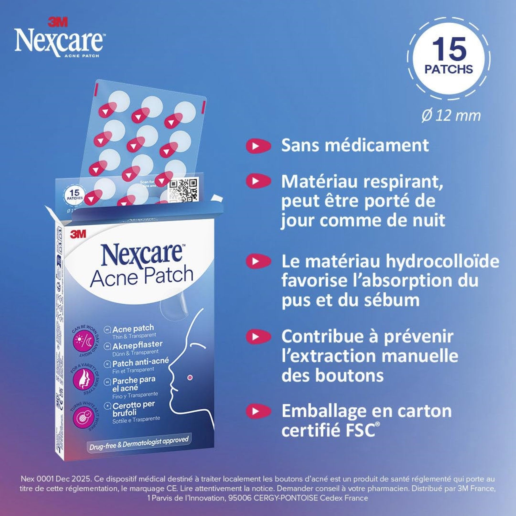 NEXCARE™ Patch anti-acné fin et transparent, 1x15x12 mm, 15/Paquet