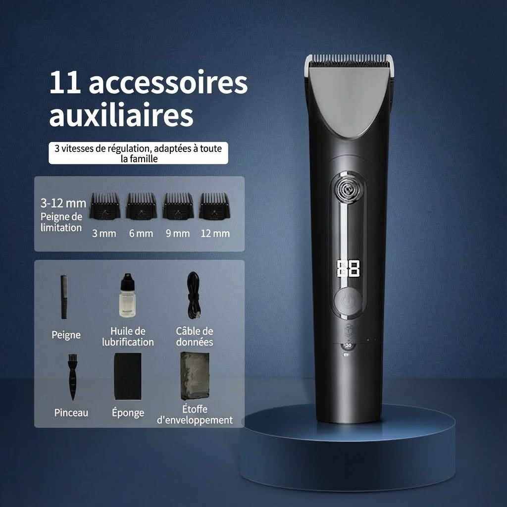 Ochama Tondeuse à cheveux électrique et pour animaux, lavable, sans fil, silencieuse, pour adultes et enfants, avec sabots de guidage et longue autonomie.