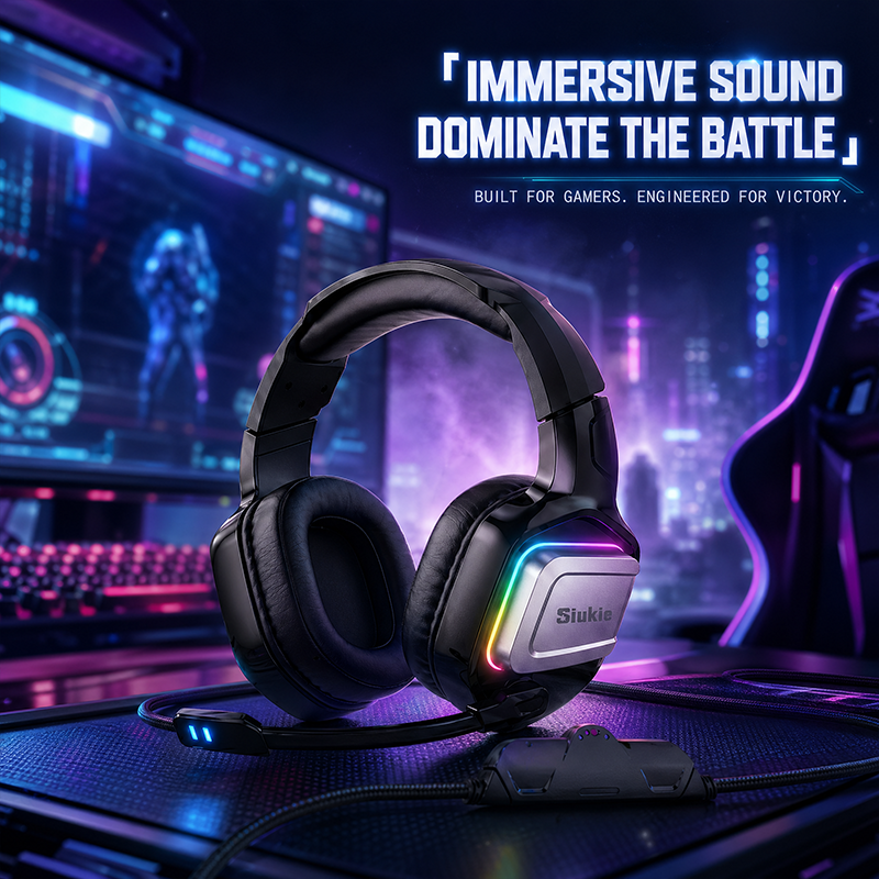 SIUKIE L200 Casque de jeu filaire, connecteurs USB + 3,5 mm, RGB, diamètre du transducteur 50 mm