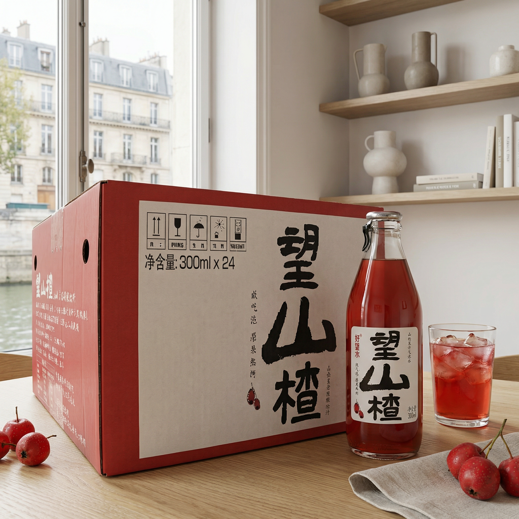 Hope water Hydratation rafraîchissante Hao Wang Shui boisson au jus pétillant d'aubépine, 300 ml x 24 bouteilles, Conditionnement en caisse de gros