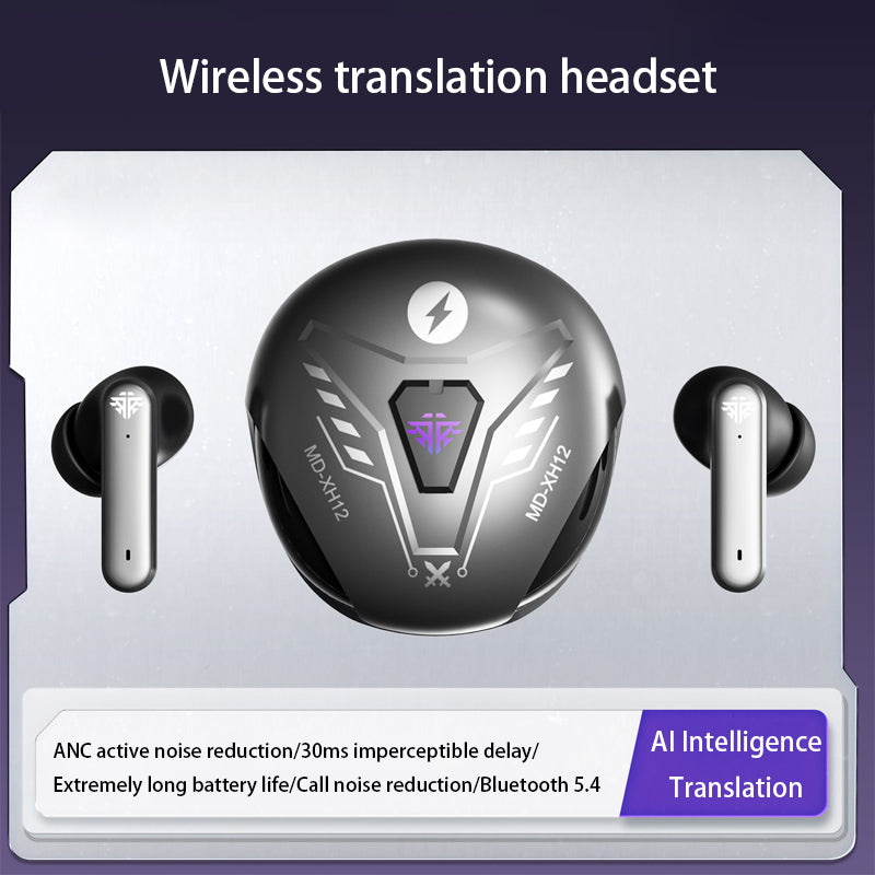 VoxorAI XH12 Casque de traduction IA noir, Traduction en temps réel, Prise en charge de 150 langues dont le chinois, Casque Bluetooth de jeu tendance pour études, voyages, affaires