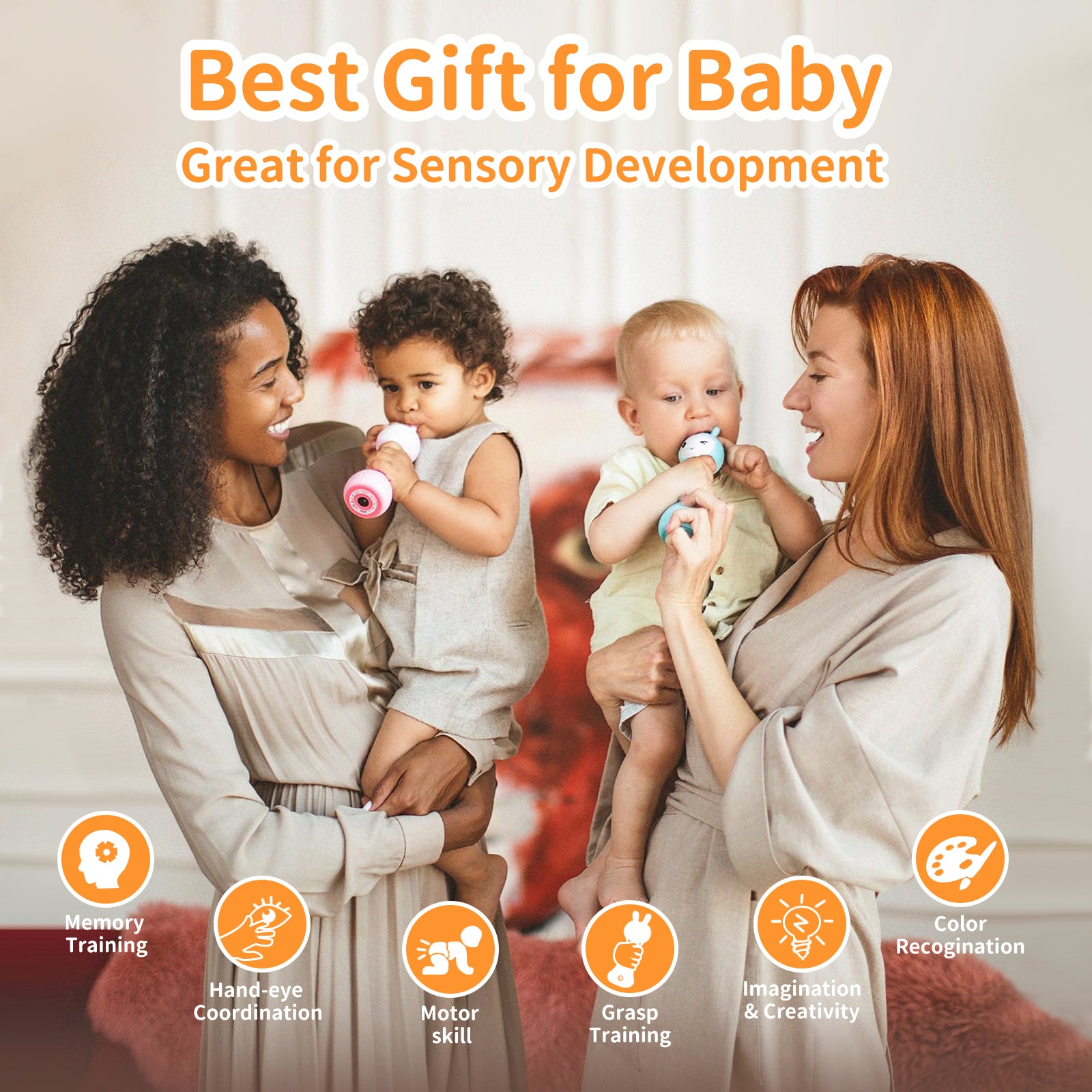 alilo Smarty Bunny Hochet Bébé Jouets Musiques Lumineux pour Bébés 0+ Mois Cadeaux pour Filles, 5 Modes Musiques et Fonction de Reconnaissance des Couleurs avec 9 Cartes de Couleurs, Rose