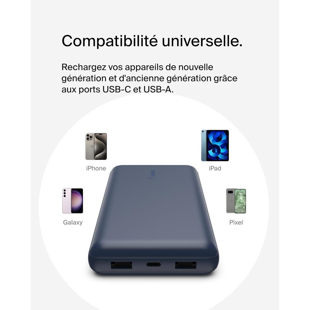 Belkin BoostCharge Batterie externe USB-A/USB-C 15 W - Bleu