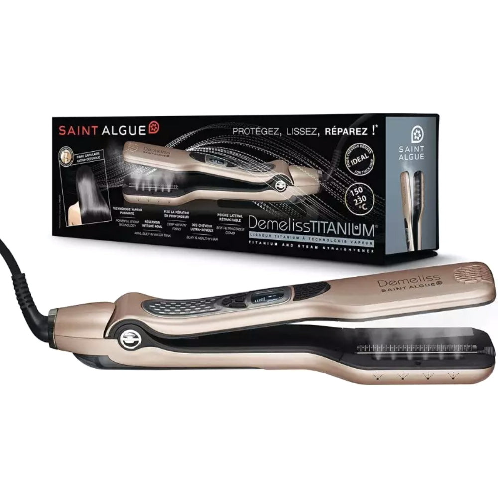 SAINT ALGUE Demeliss Titanium - Lisseur Vapeur Professionnel à Plaques Titane, Hydratation Intense, Or