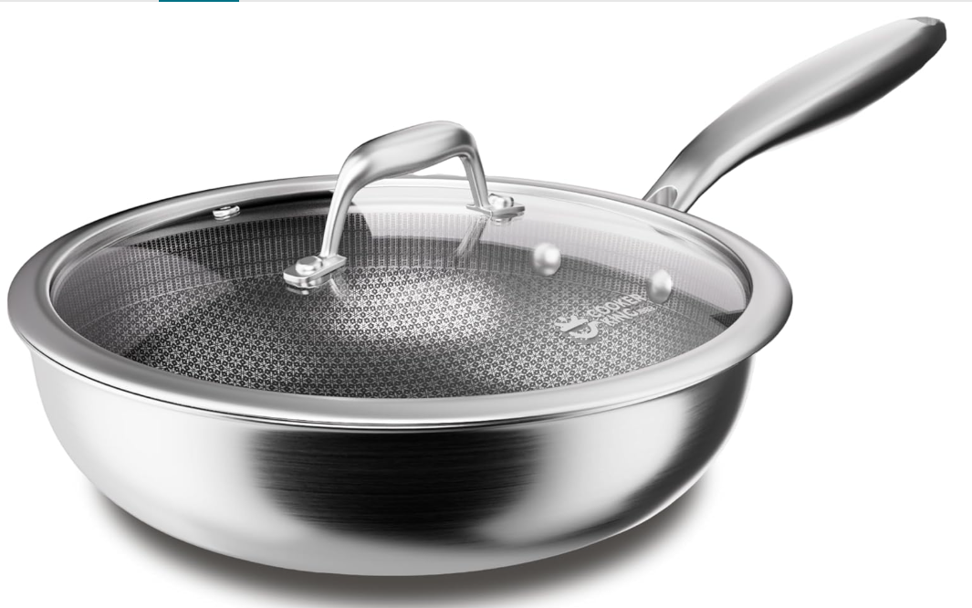 Wok antiadhésif en acier inoxydable à triple couche 30 cm