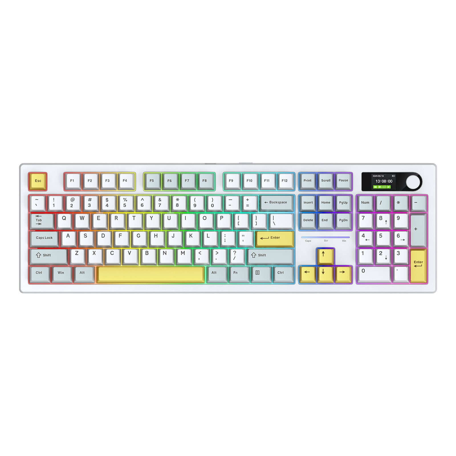 Siukie ACH105 Clavier mécanique 104 touches avec écran couleur, interrupteur détachable, 3 modes RGB, Bleu Alice et Blanc