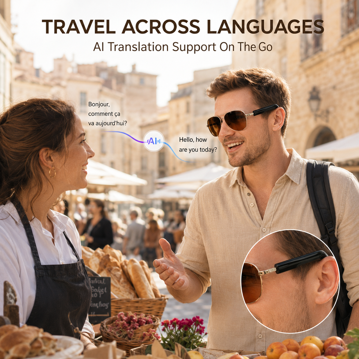 Verbex Lunettes marron Lunettes intelligentes traduisent en 125 langues Prendre des photos Réveiller Musique répondre aux appels Météo ChatGPT (avec traduction permanente fonction multilingue)
