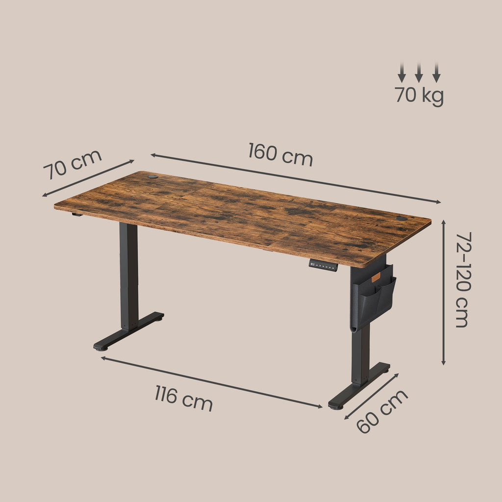 JOYFURNOS Bureau électrique réglable en hauteur avec 4 hauteurs de mémoire marron rustique - 160 x 70 cm