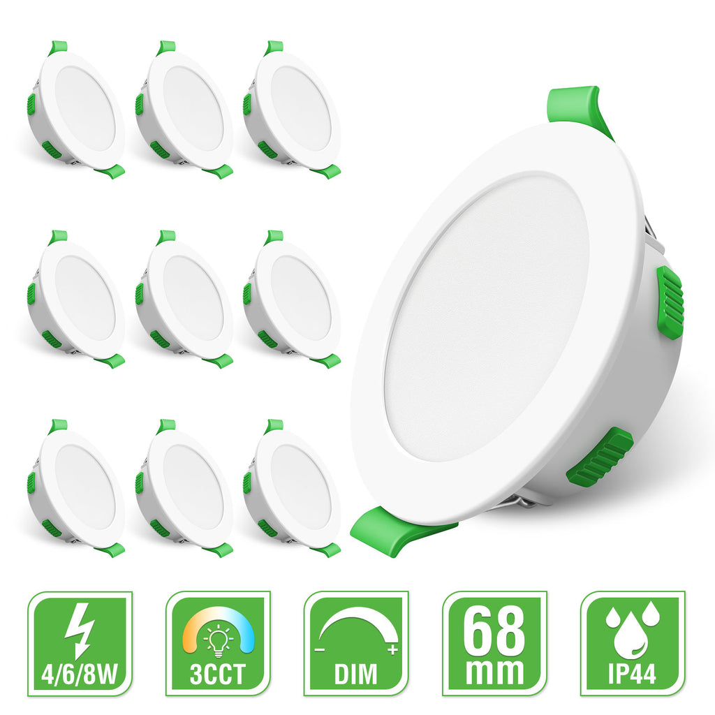 ALIPODLAX Spot LED encastrable, 230 V, Intensité variable, Ultra plat, 68 mm, 3 WT/4 W/6 W/8 W, 3 CCT (3000 K/4000 K/6500 K), IP44