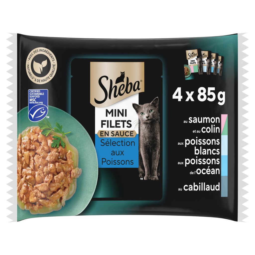 Sheba Mini Filets en Sauce Sélection de Poissons Aliment pour Chat - 4 x 85 g