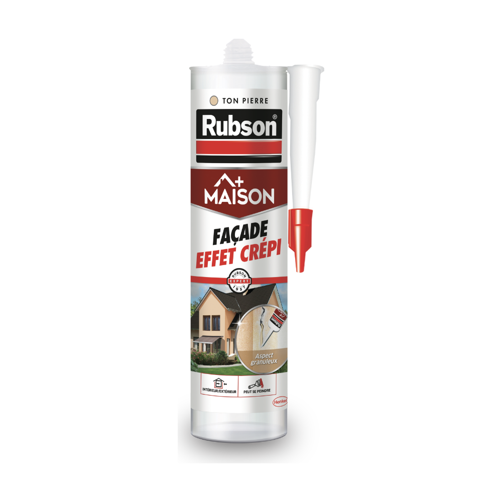 Rubson - Mastic Maison Façade Effet Crépi Ton Pierre (cartouche de 280 ml) – Mastic acrylique pour joint, raccordement et rebouchage de fissures sur crépi – Aspect granuleux