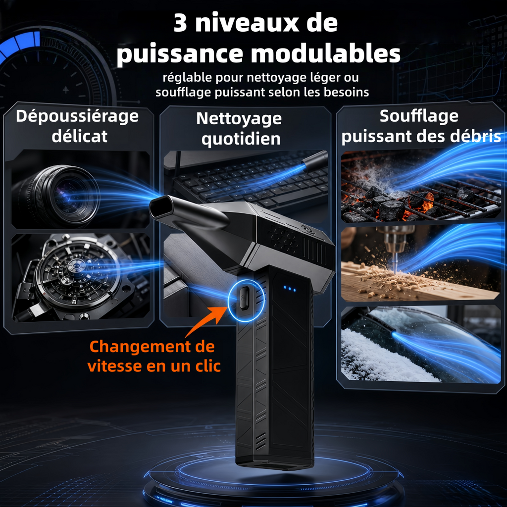 JUFINX X3 mini Dépoussiéreur à air comprimé style WOLFBOX - Ventilateur turbo 110 000 tr/min | Charge rapide 20 W, Batterie rechargeable, 3 vitesses réglables, Autonomie de 4 heures