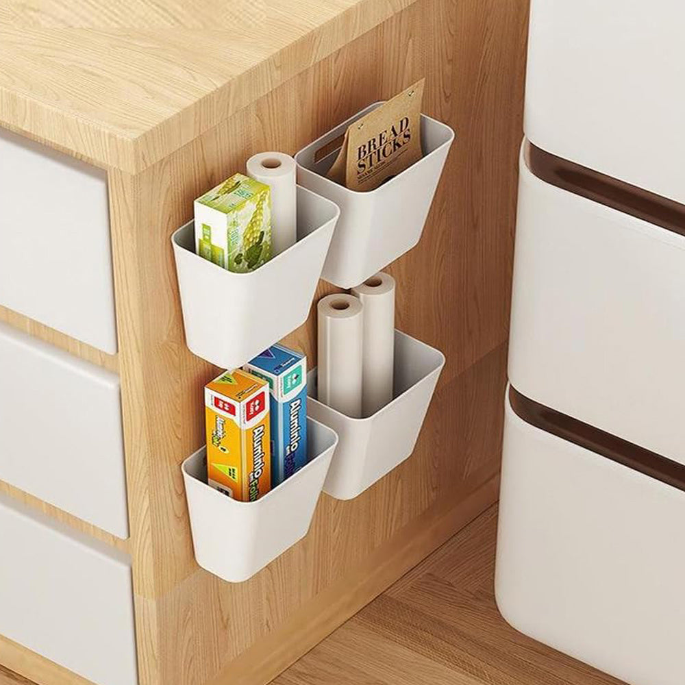 WhereHike Lot de 4 Boîtes de rangement murales auto-adhésives, Boîte de rangement pour porte de placard de cuisine, Organisateur de salle de bain, Boîte de rangement organisatrice pour petits objets de placard, salle de bain, réfrigérateur