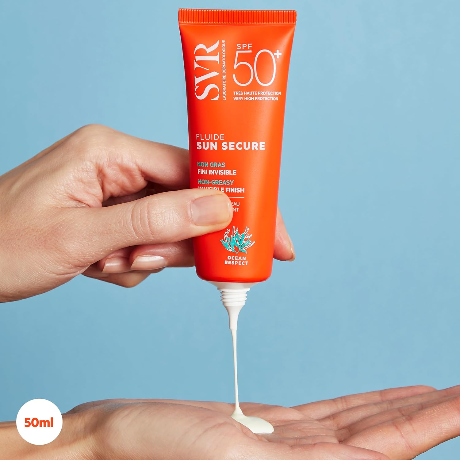 SVR Sun Secure Fluide solaire SPF 50+, haute protection UVA/UVB/IR/lumière visible, sans parfum, niacinamide et vitamine E, 50 ml